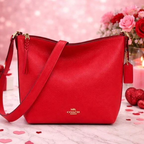 Coach C2818 Red Apple Pebbled Leather Shoulder Val Duffle Crossbody Hand Bag NWT - Picture 2 of 14